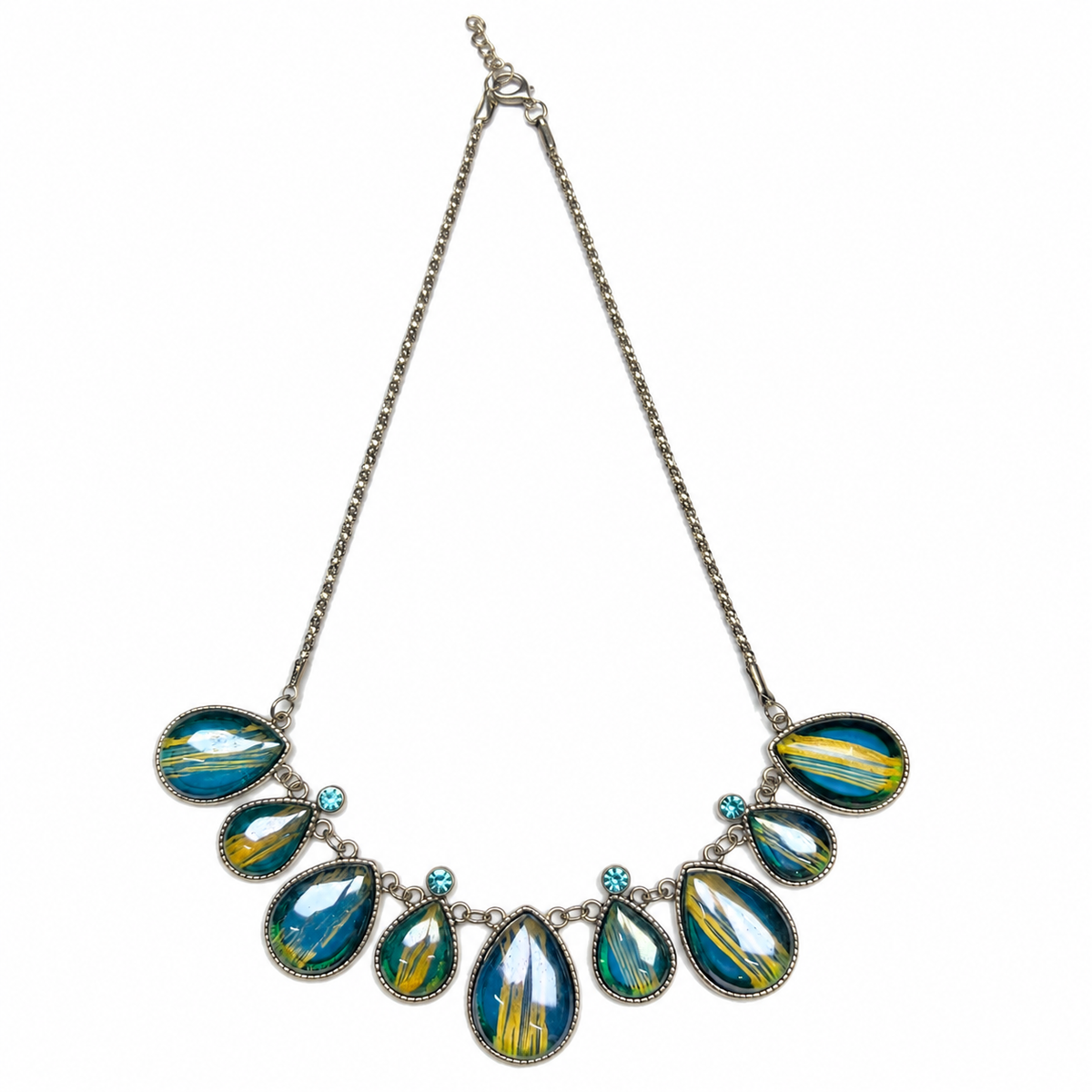 Blue & Gold Teardrop Statement Necklace for Women