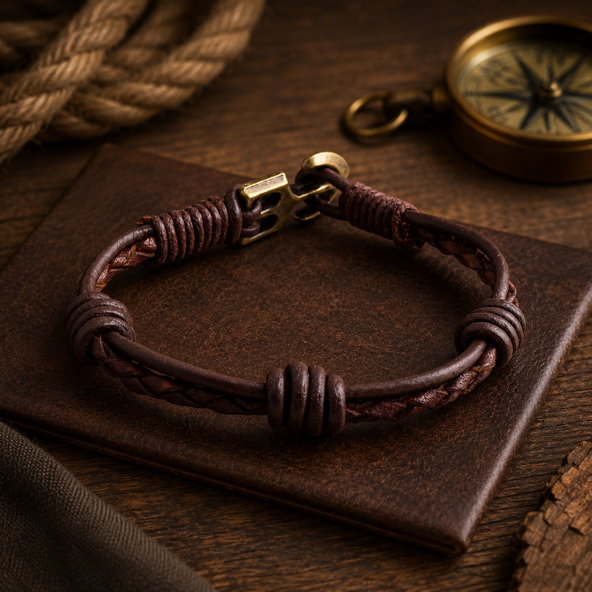Bogota Men’s Leather Bracelet With Anchor