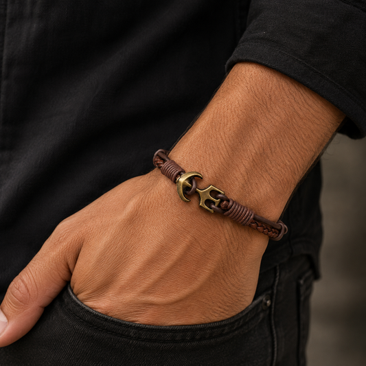 Bogota Men’s Leather Bracelet With Anchor