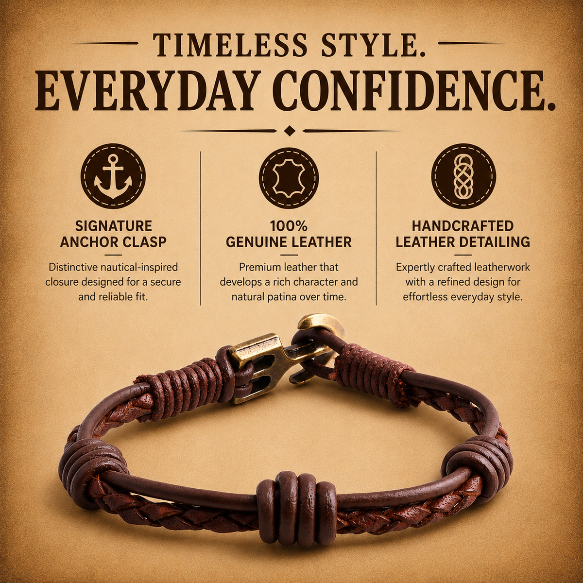 Bogota Men’s Leather Bracelet With Anchor