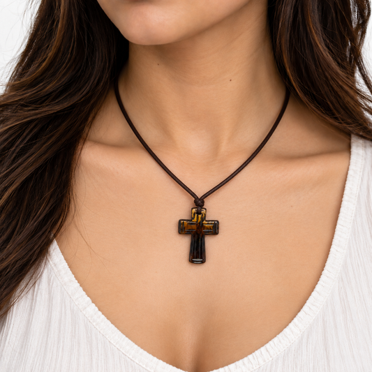 Bone Cross Pendant Cord Necklace for Women