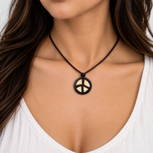 Bone Peace Symbol Cord Necklace for Women