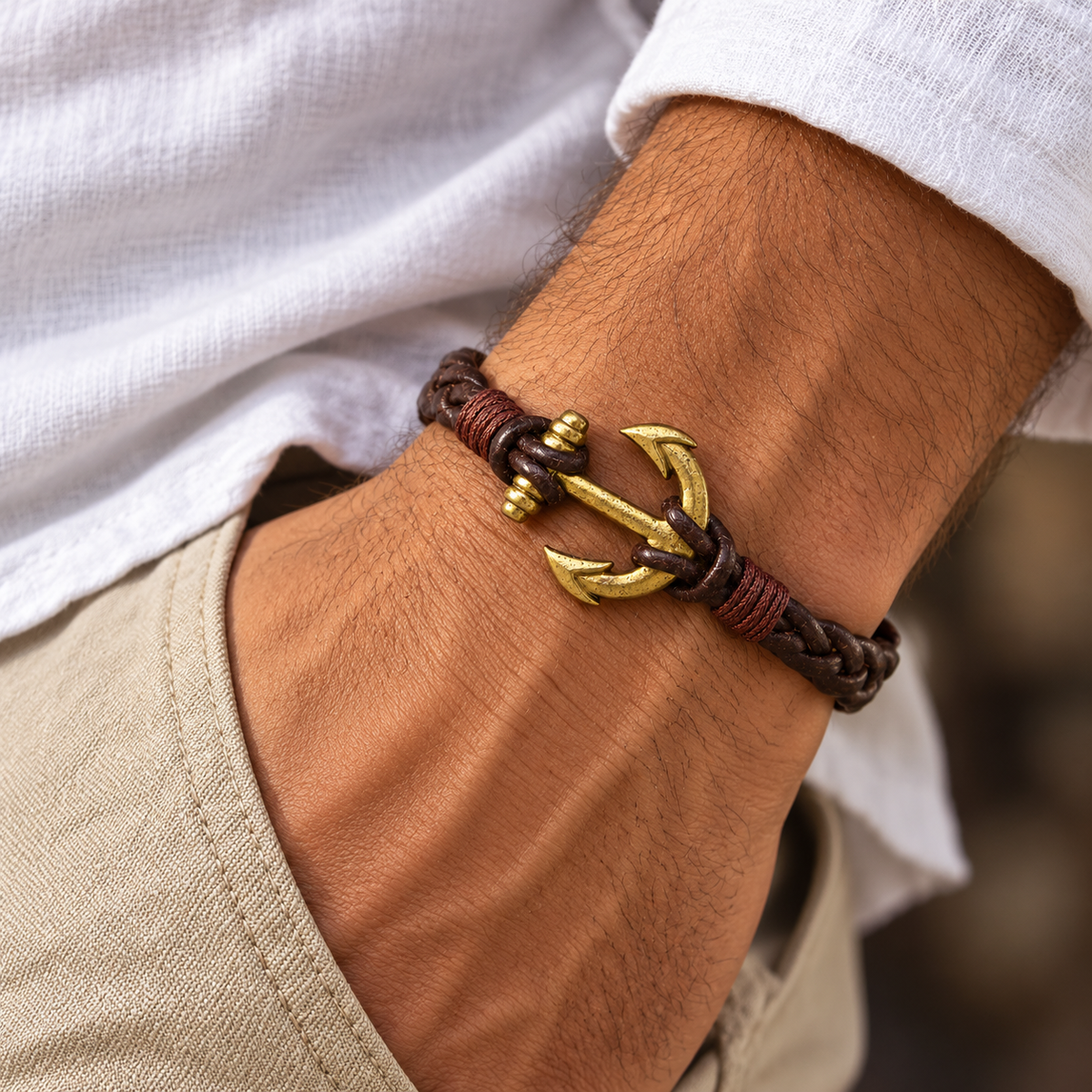 Braided Anchor Leather Bracelet for Men