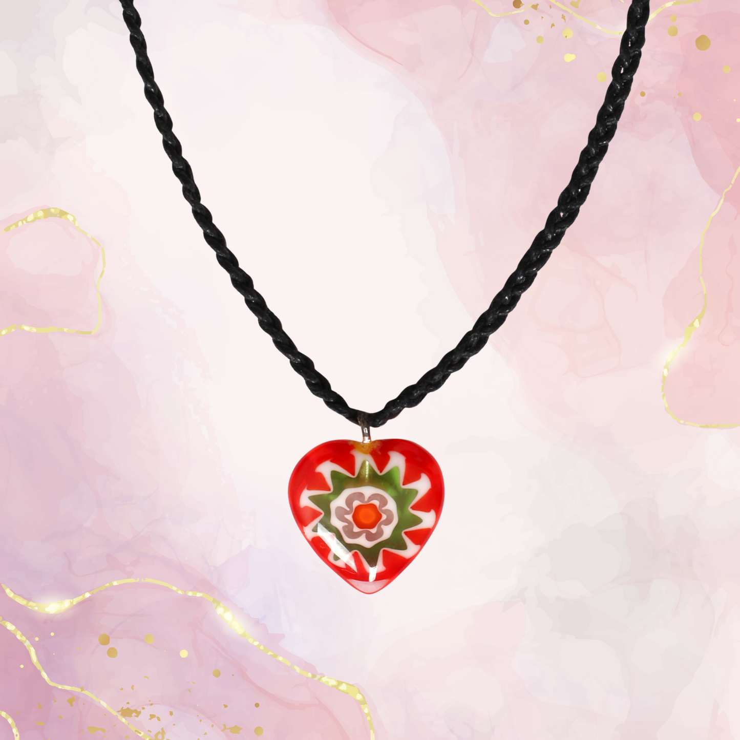 Braided Choker Necklace with Red Heart Pendant