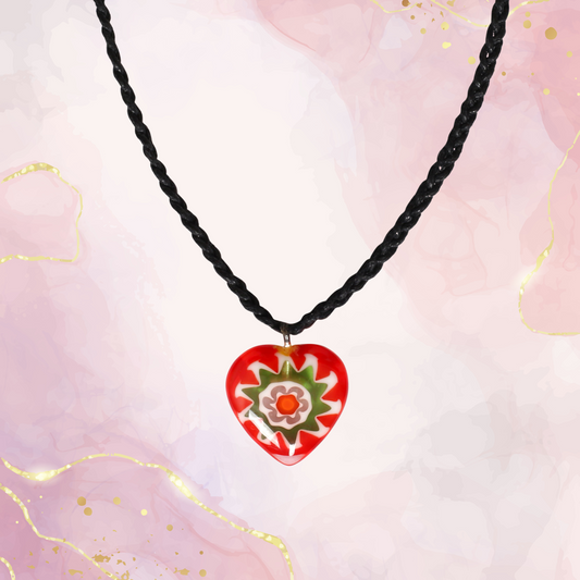 Braided Choker Necklace with Red Heart Pendant