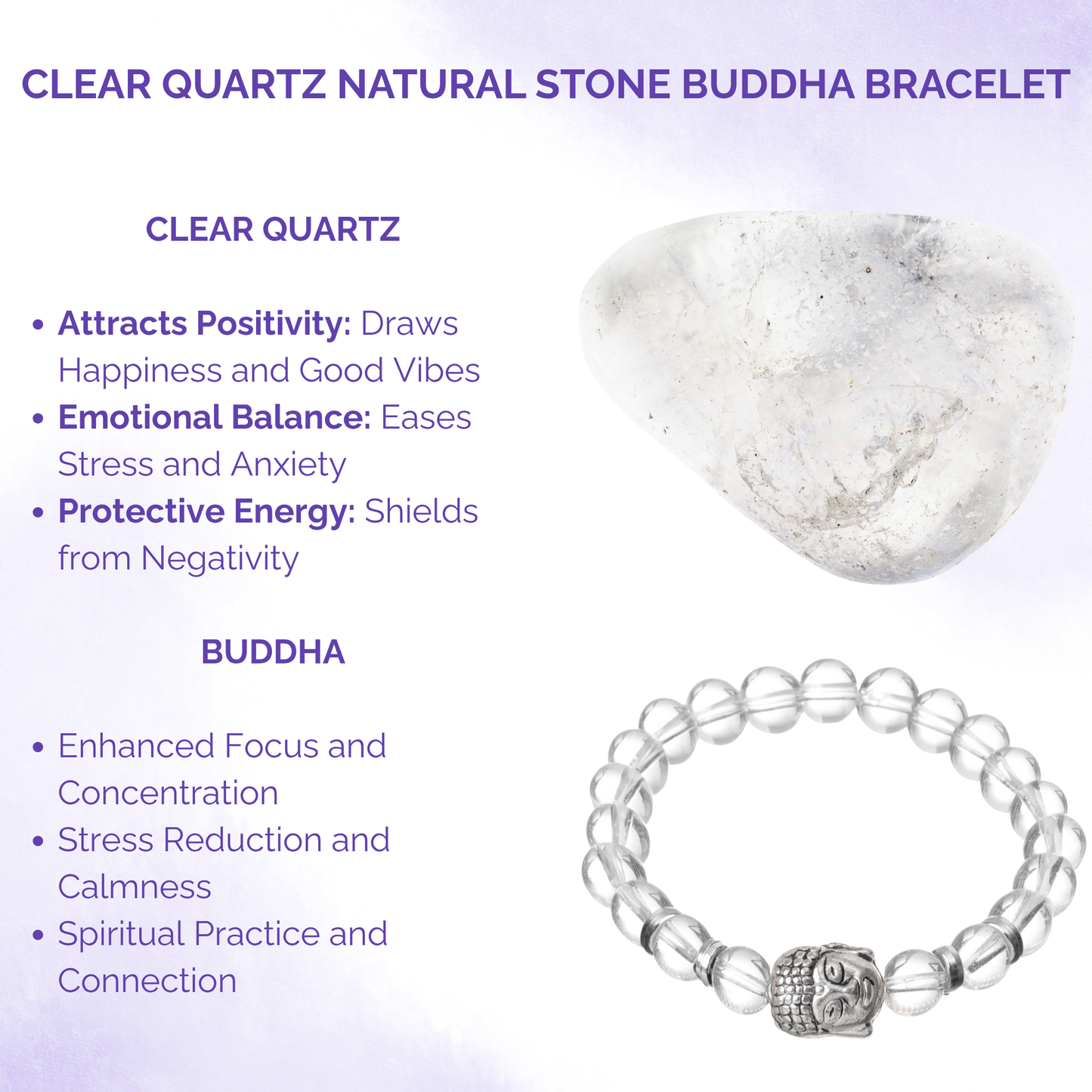 Clear Quartz Natural Stone Buddha Bracelet
