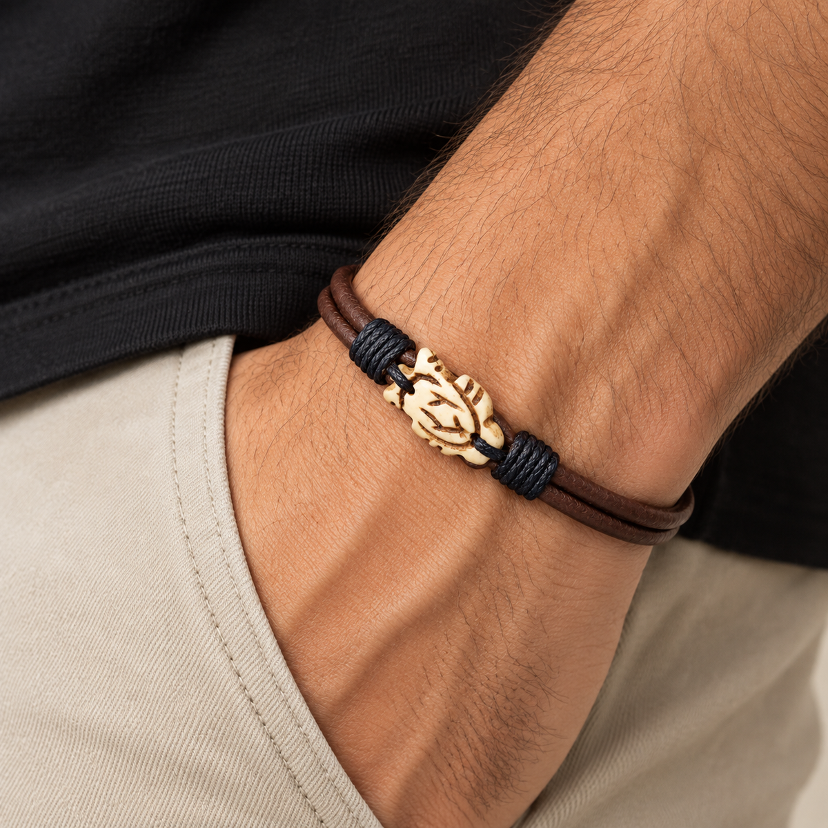 Carved Turtle Leather Bracelet for Men