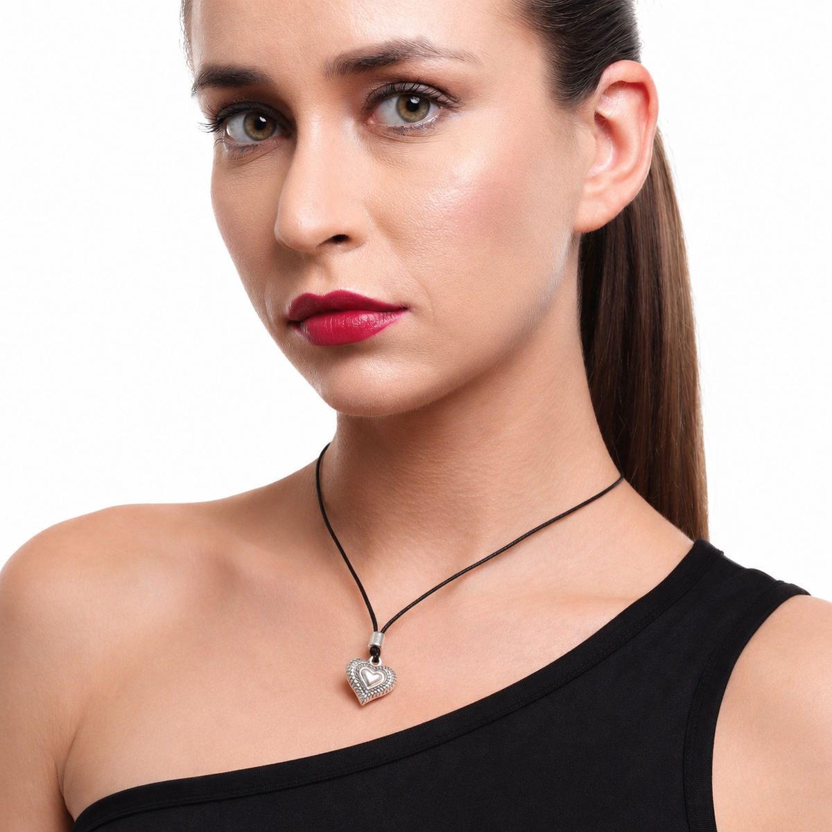 Choker Necklace with Heart in Heart Pendant