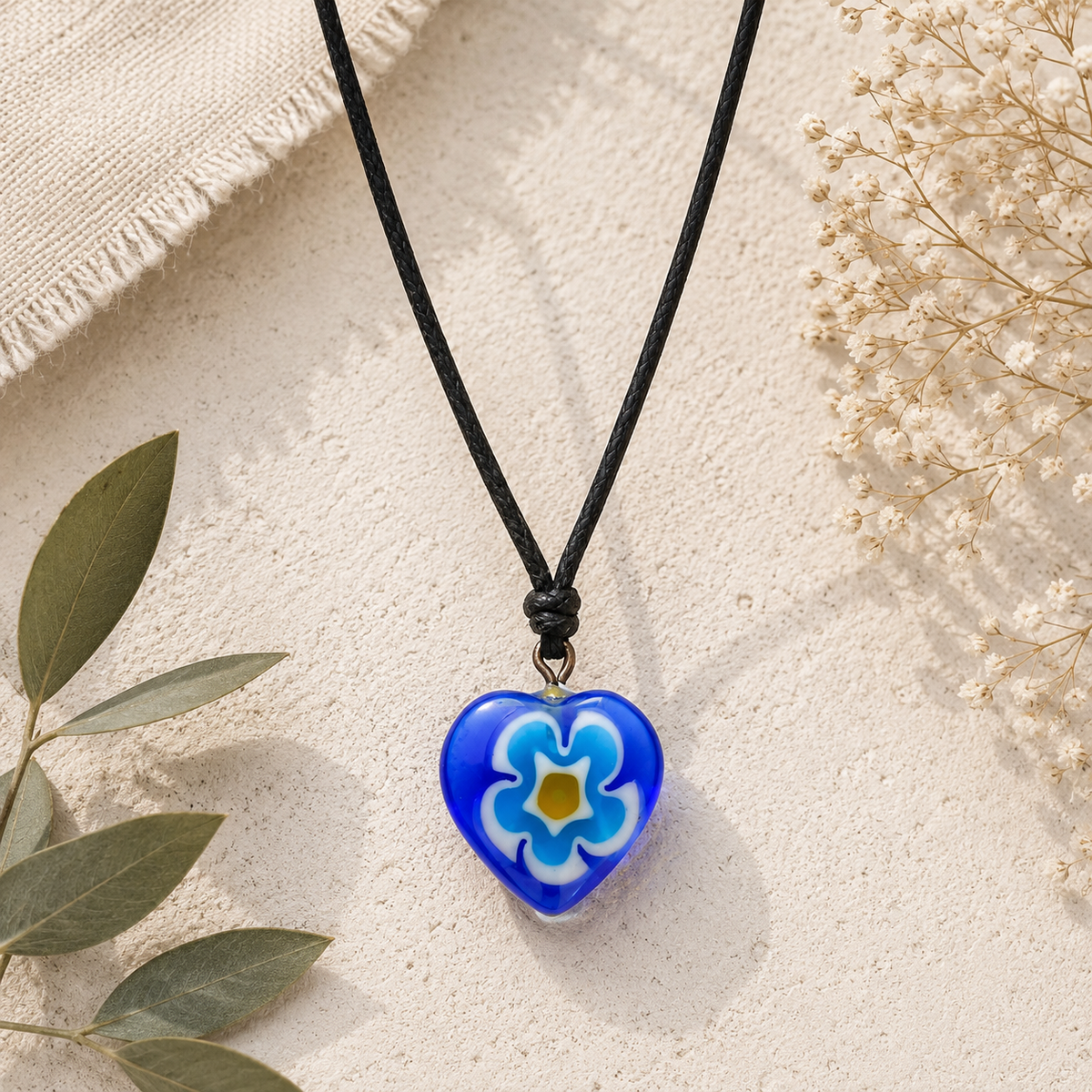 Choker Necklace with Glass Heart Pendant