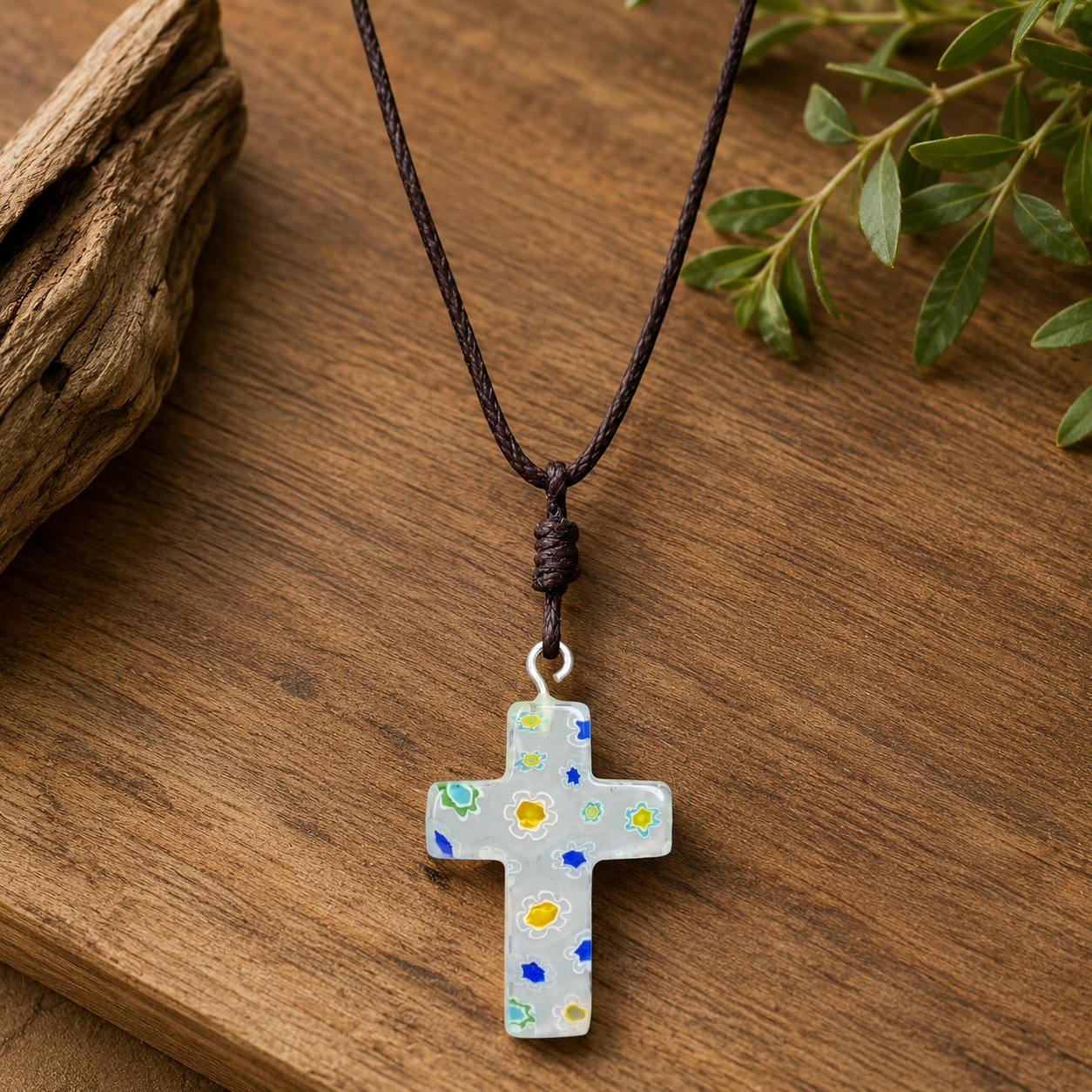 Choker Necklace with Floral Cross Pendant