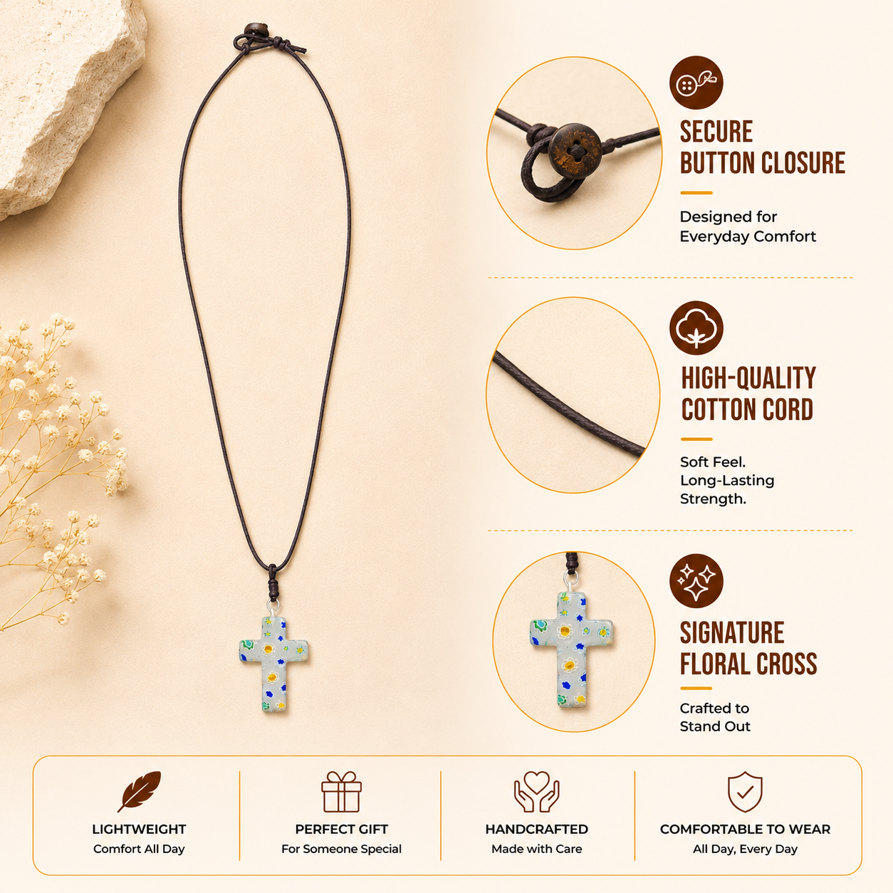 Choker Necklace with Floral Cross Pendant