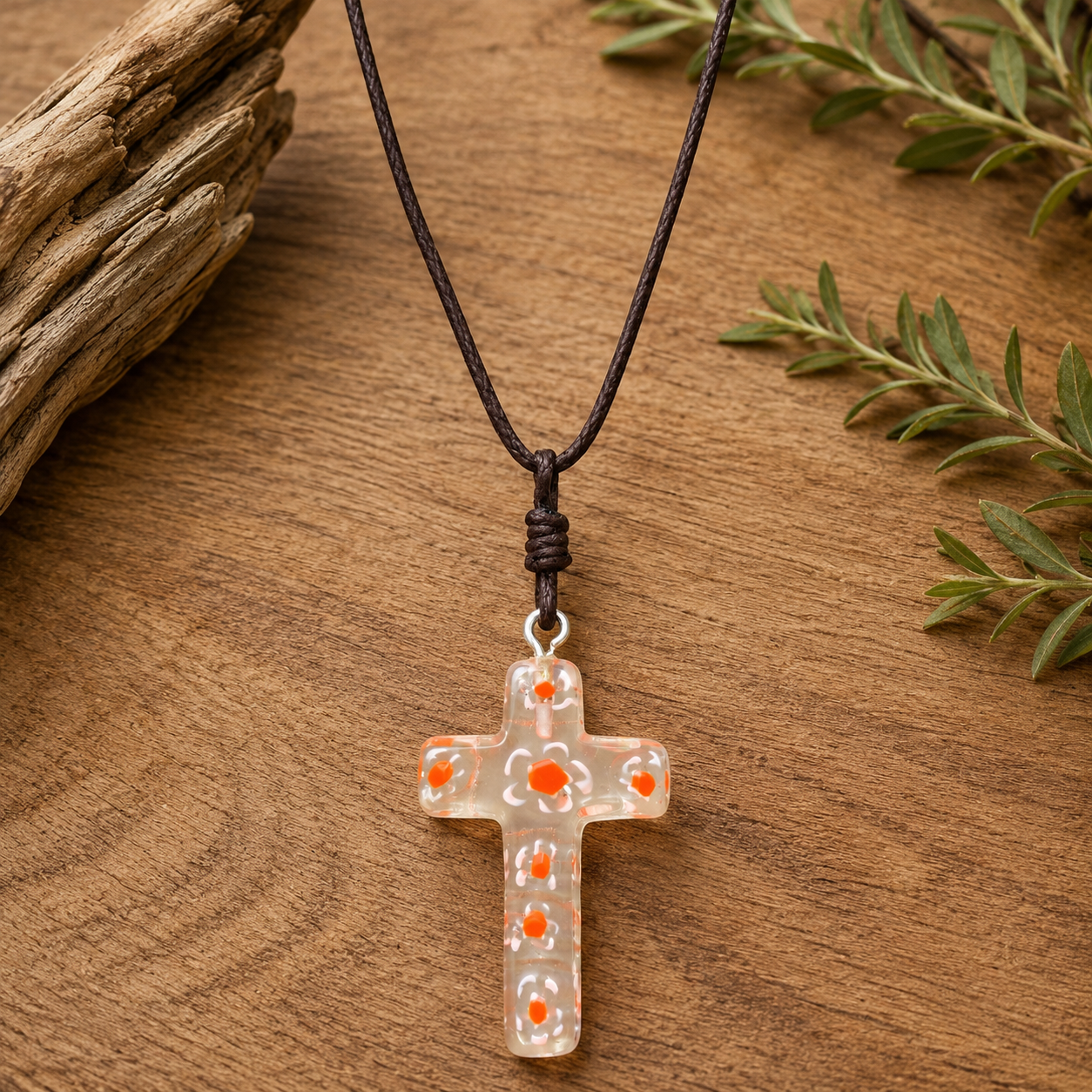 Choker Necklace with Floral Cross Pendant
