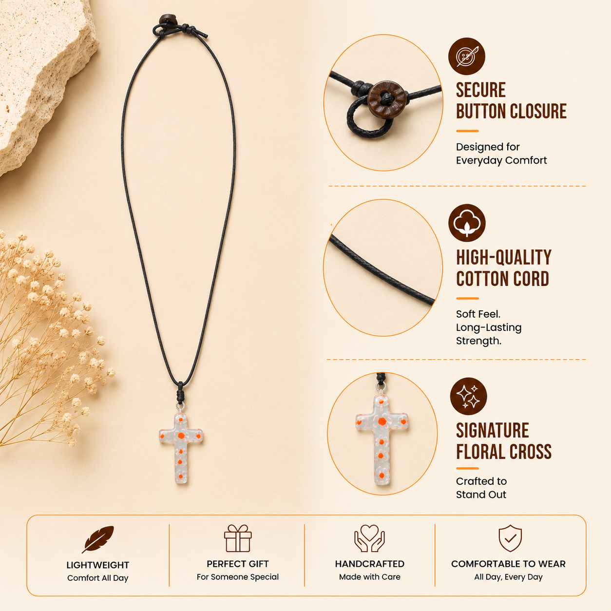 Choker Necklace with Floral Cross Pendant