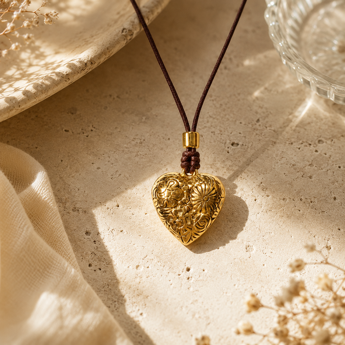 Choker Necklace with Floral Heart Pendant