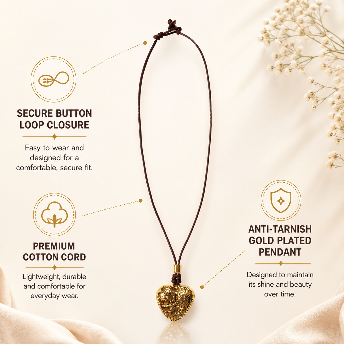 Choker Necklace with Floral Heart Pendant