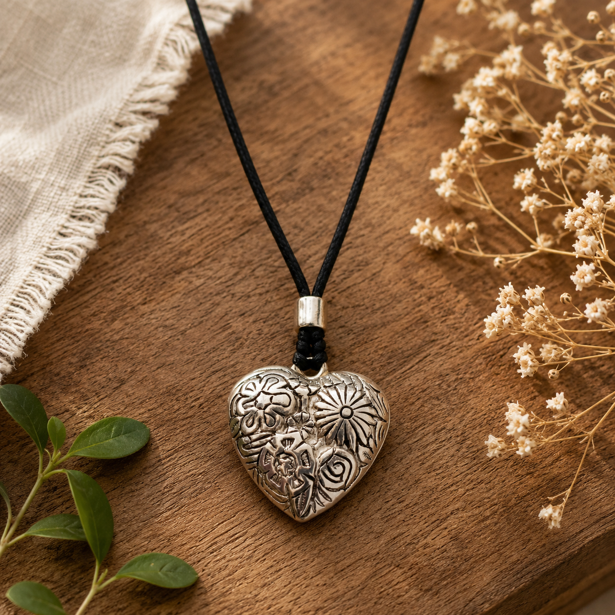 Choker Necklace with Floral Heart Pendant