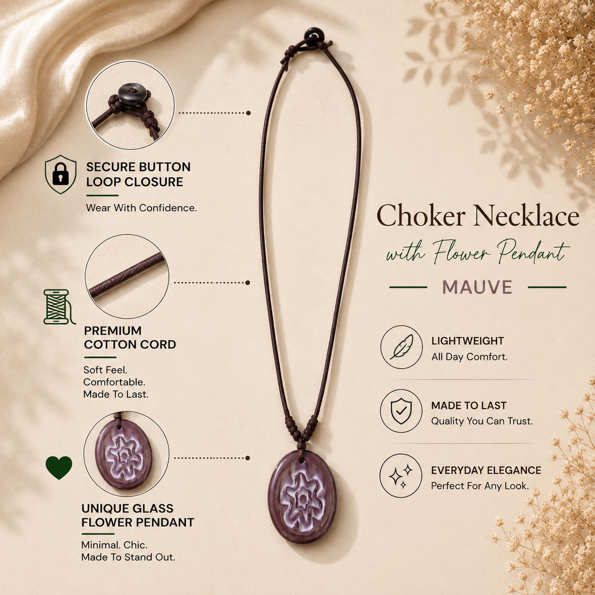 Choker Necklace with Flower Pendant