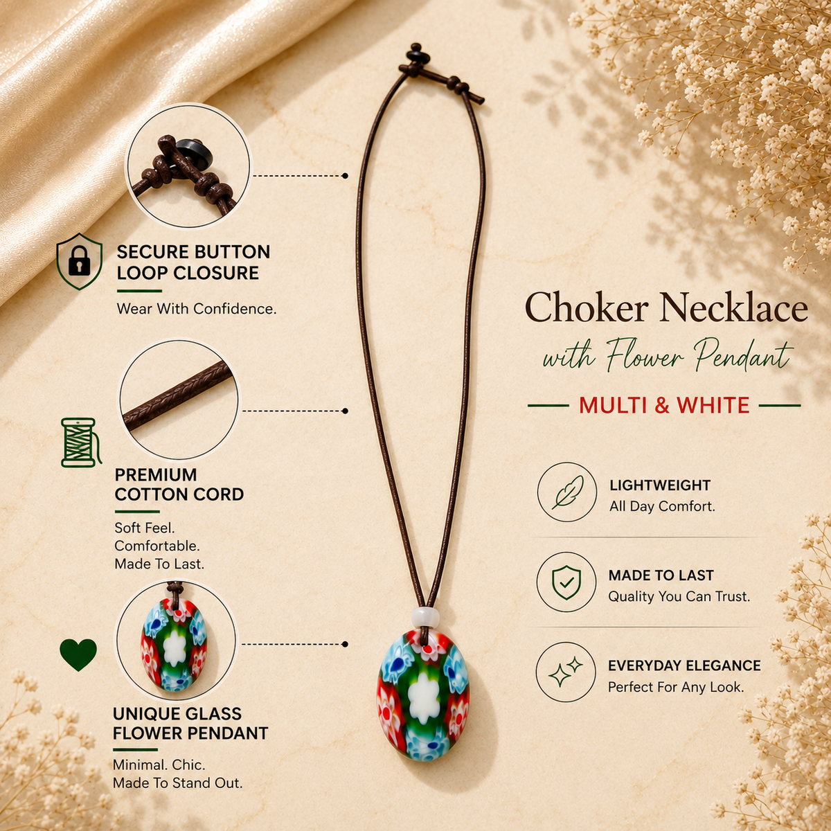 Choker Necklace with Flower Pendant