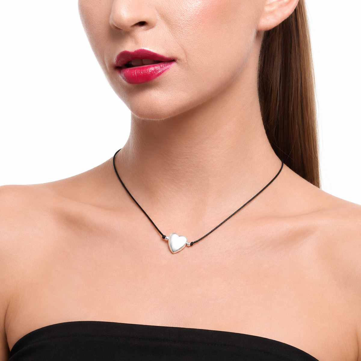 Choker Necklace with Heart Pendant and Dot Accents