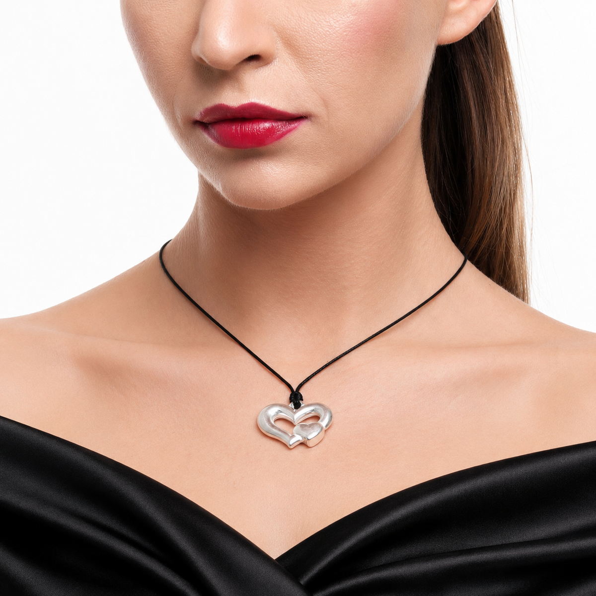 Choker Necklace with Layered Heart Pendant