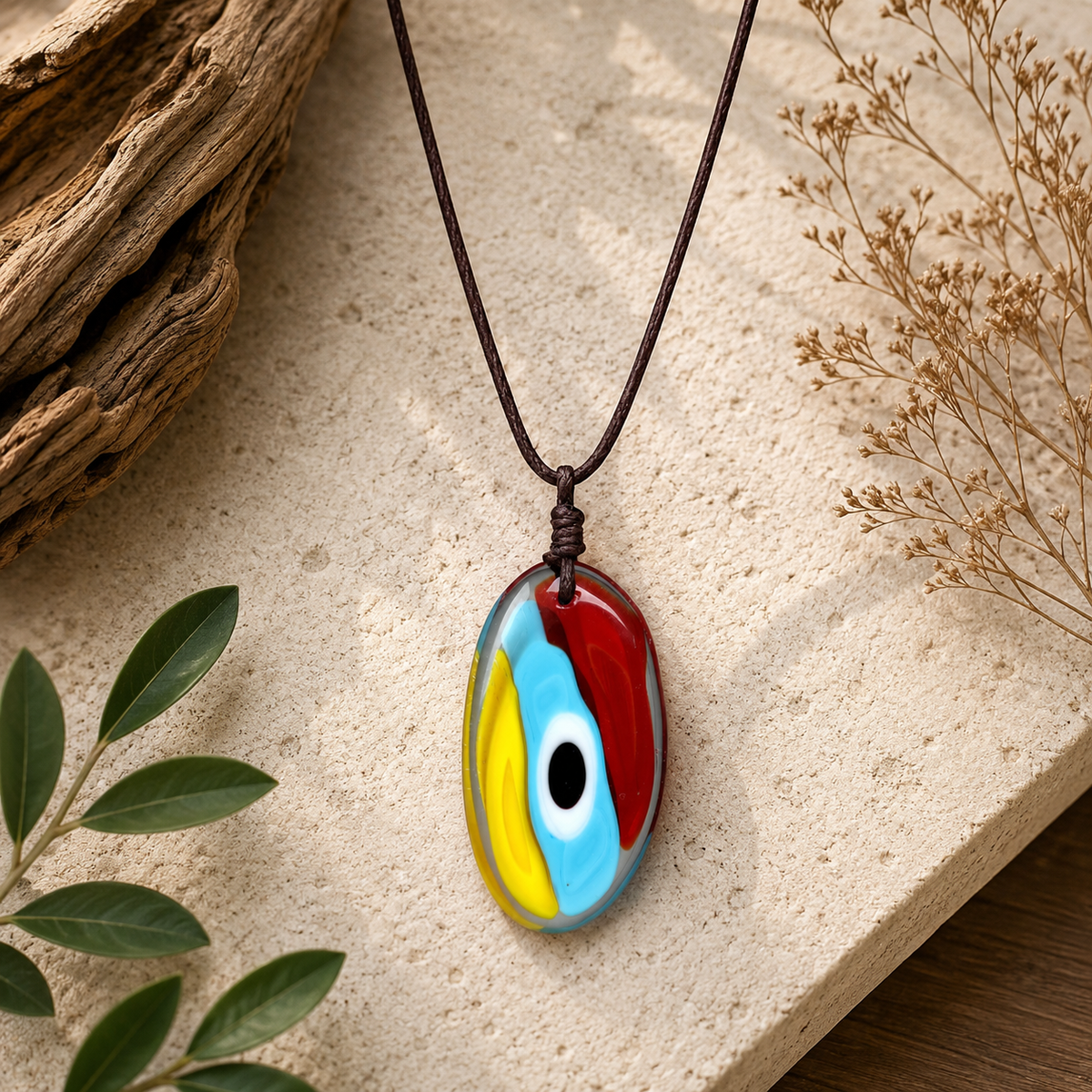 Choker Necklace with Multi-Colour Evil Eye Pendant