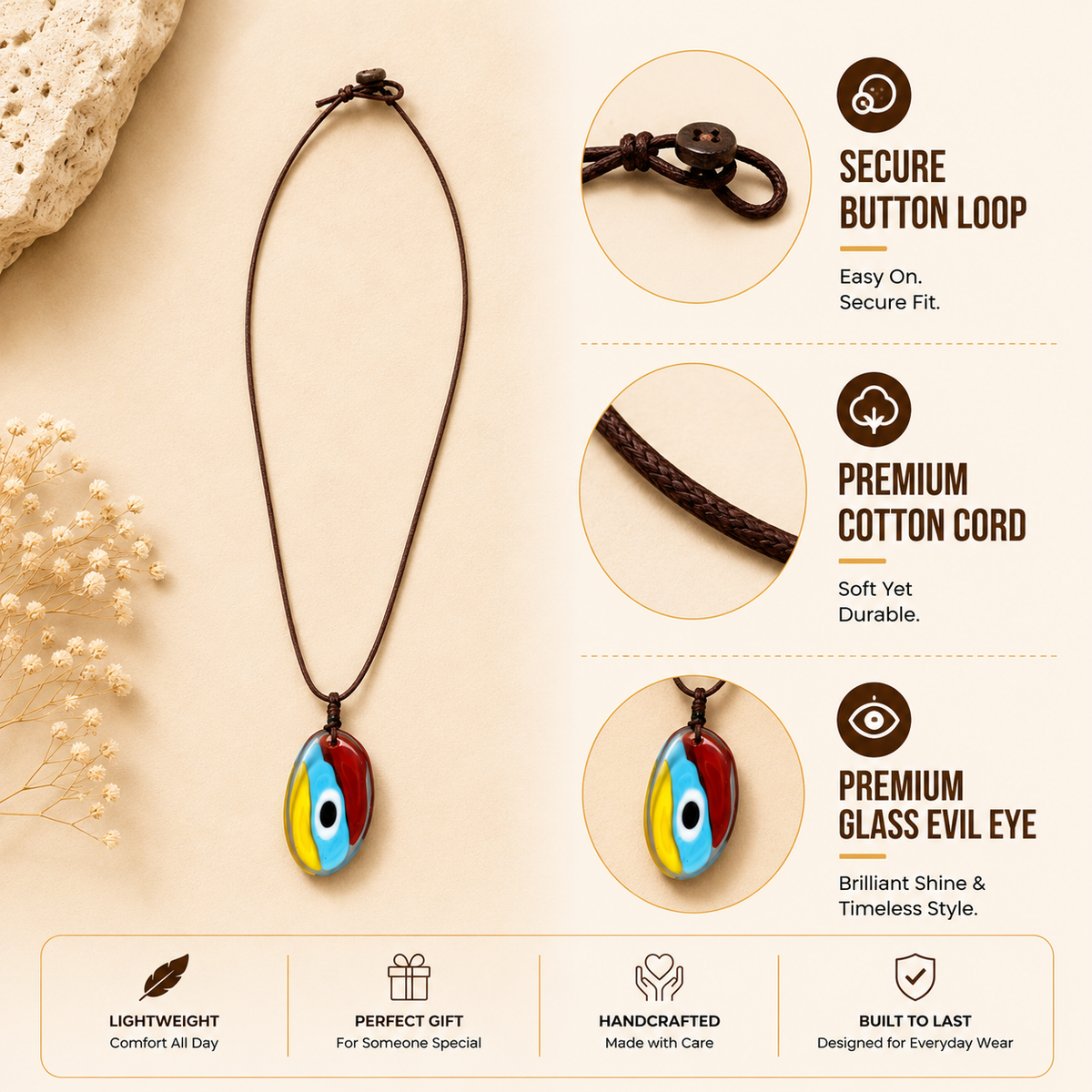 Choker Necklace with Multi-Colour Evil Eye Pendant