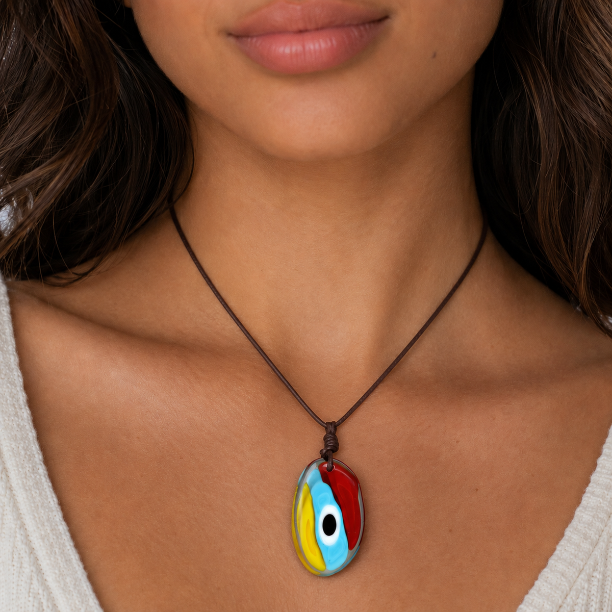 Choker Necklace with Multi-Colour Evil Eye Pendant