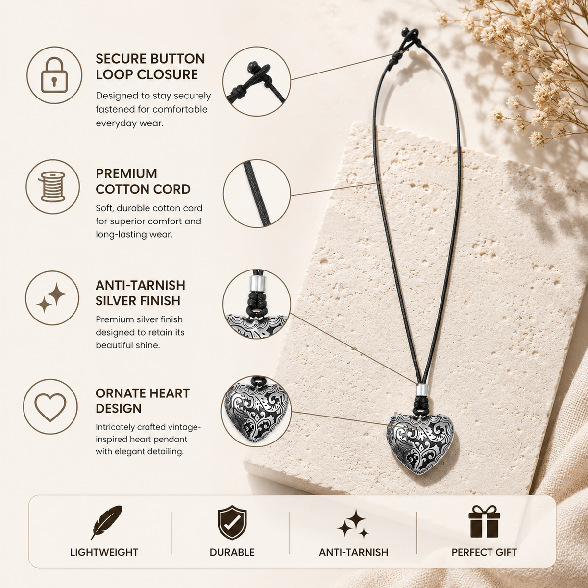 Choker Necklace with Ornate Heart Pendant