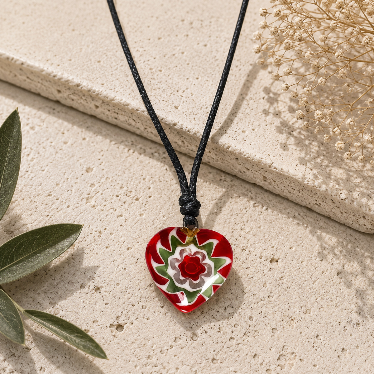 Choker Necklace with Glass Heart Pendant