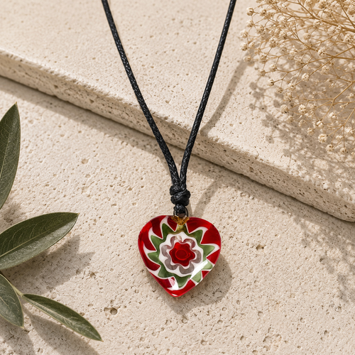 Choker Necklace with Glass Heart Pendant