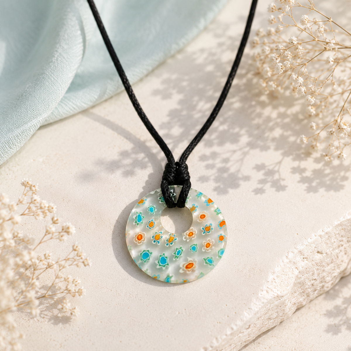 Choker Necklace with Round Floral Pendant