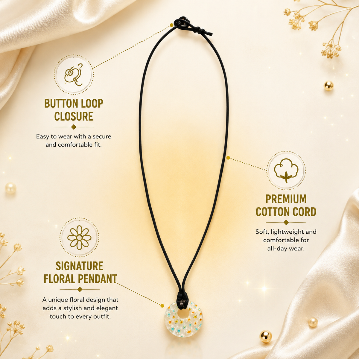 Choker Necklace with Round Floral Pendant