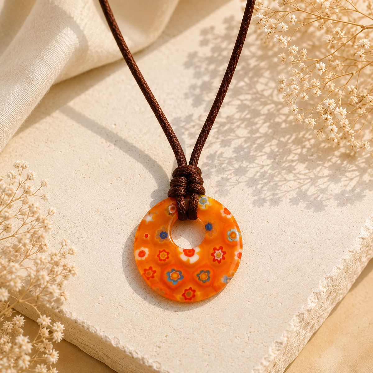 Choker Necklace with Round Floral Pendant