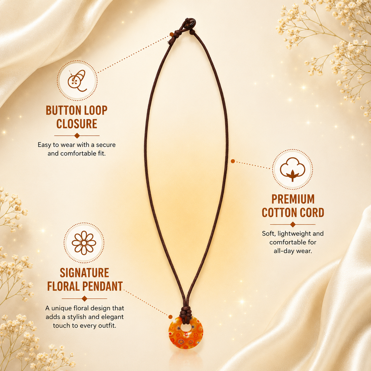 Choker Necklace with Round Floral Pendant