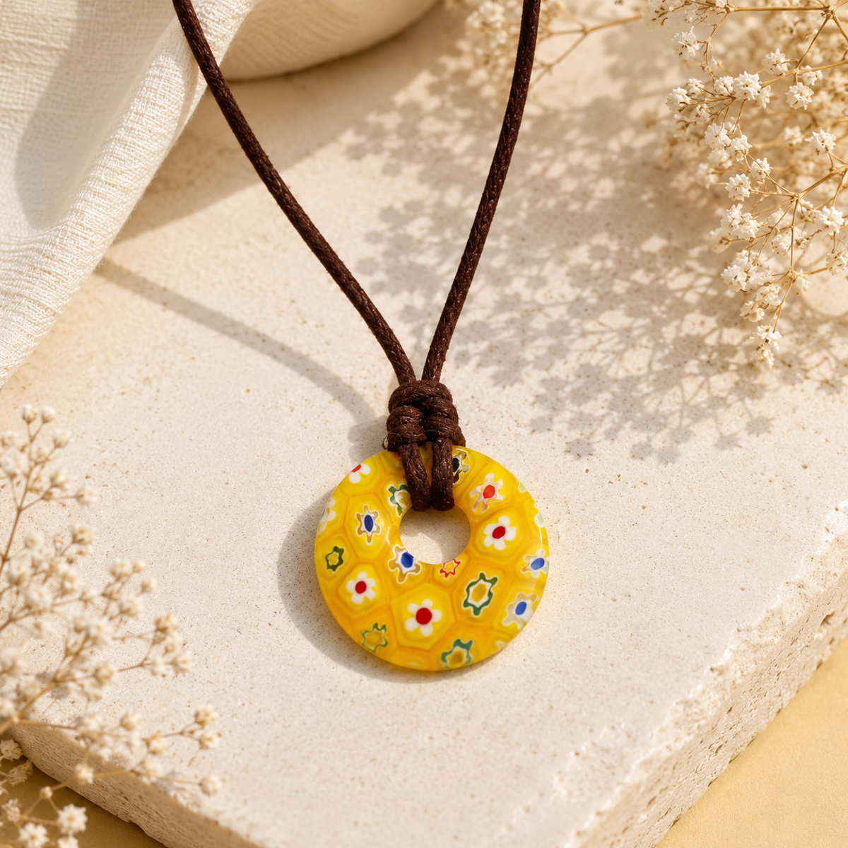 Choker Necklace with Round Floral Pendant