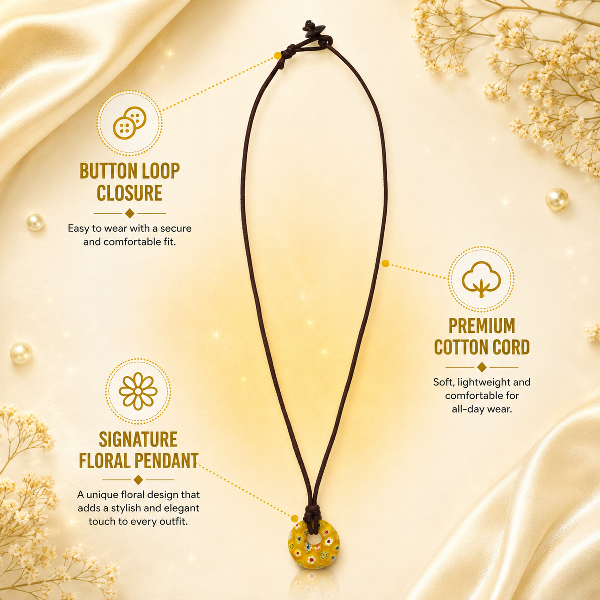 Choker Necklace with Round Floral Pendant