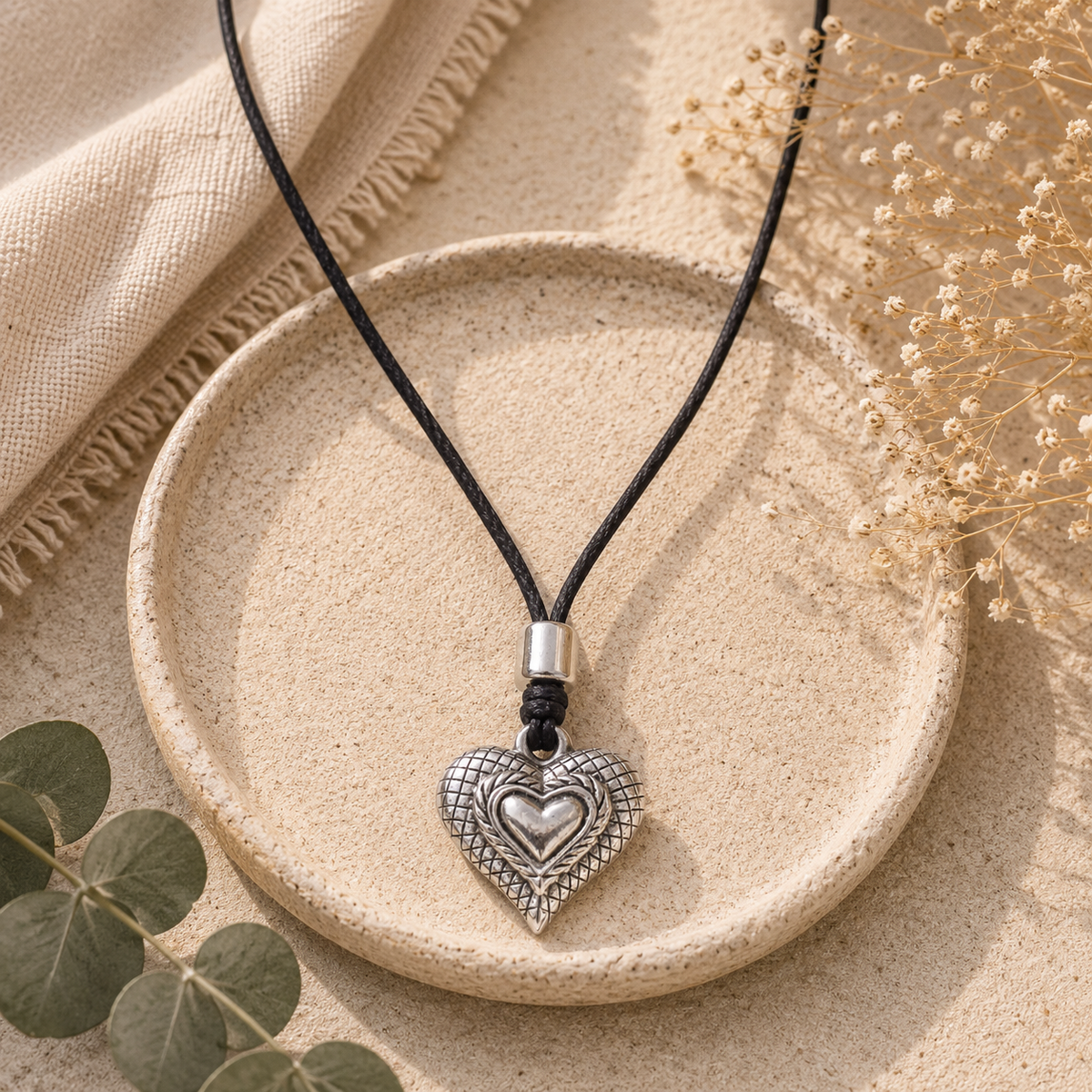 Choker Necklace with Heart in Heart Pendant