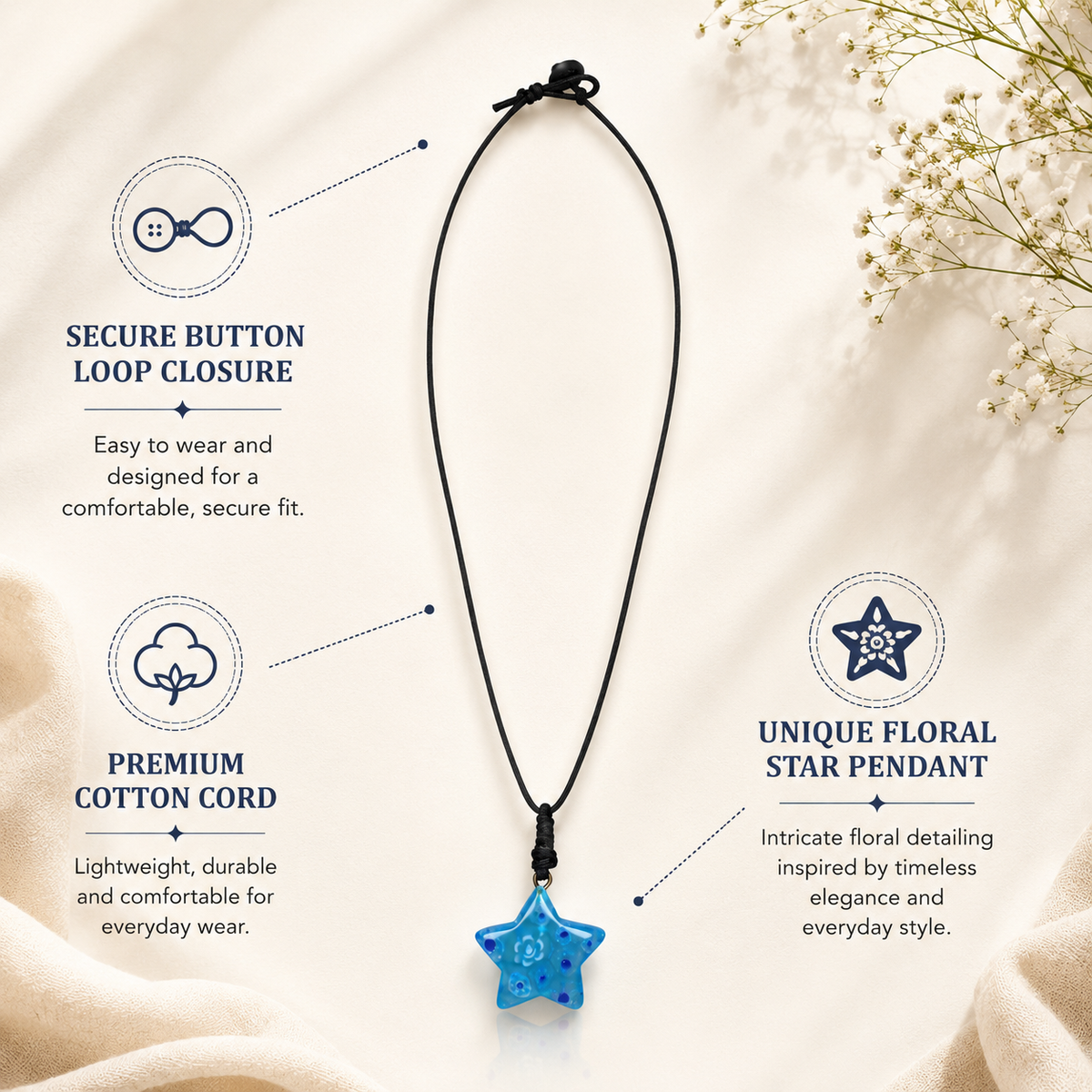 Choker Necklace with Floral Star Pendant