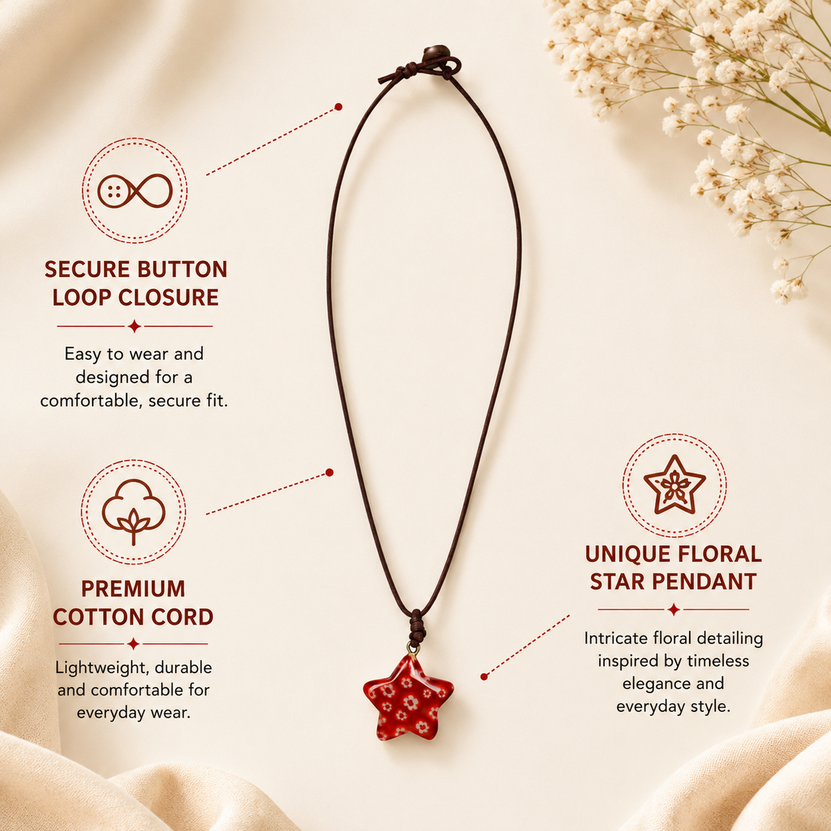 Choker Necklace with Floral Star Pendant
