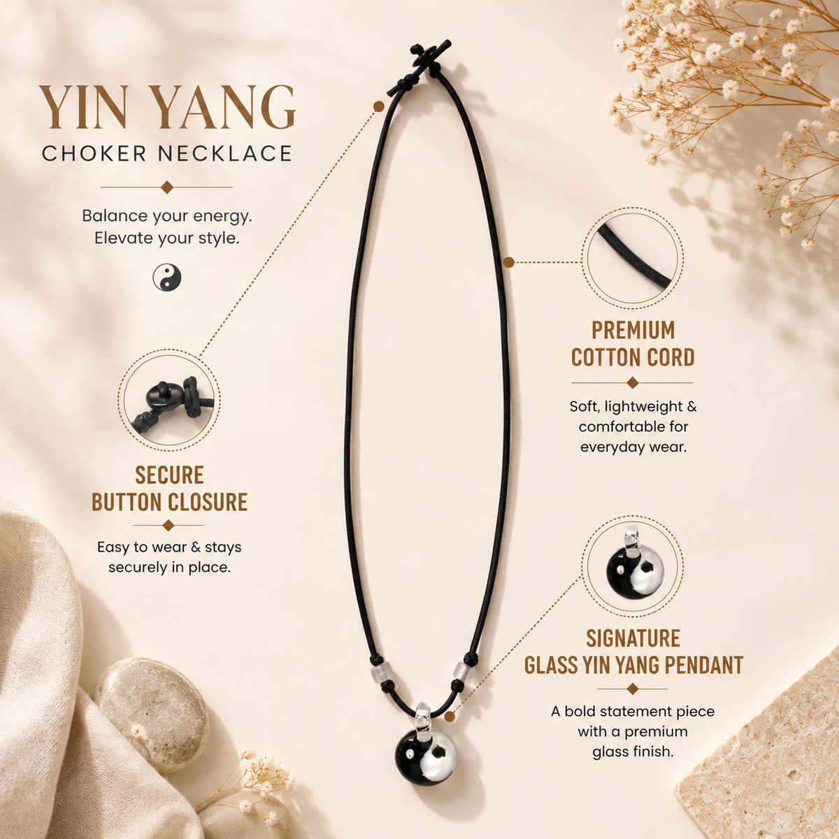 Choker Necklace with Yin Yang Pendant