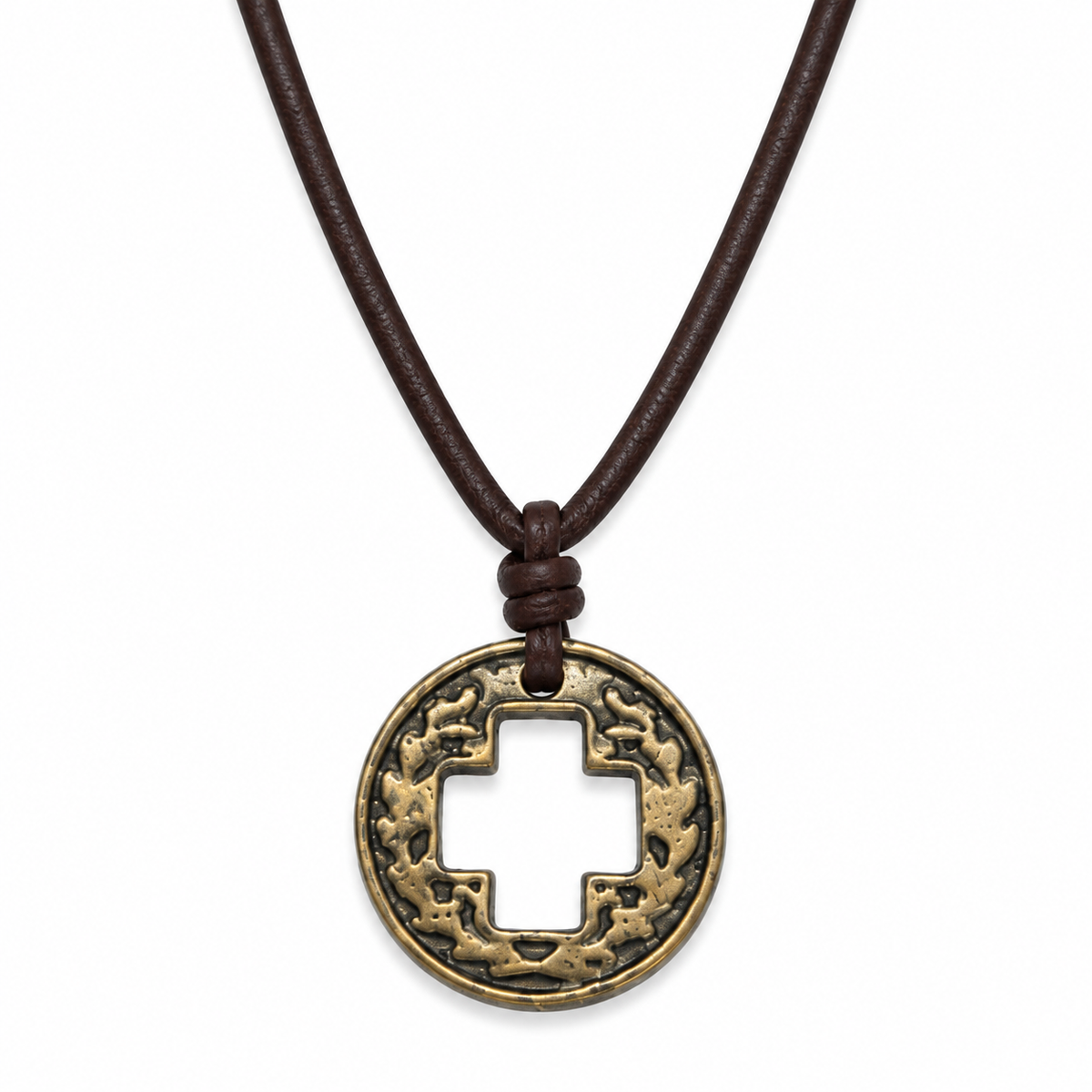 Circular Cross Pendant Leather Necklace for Men