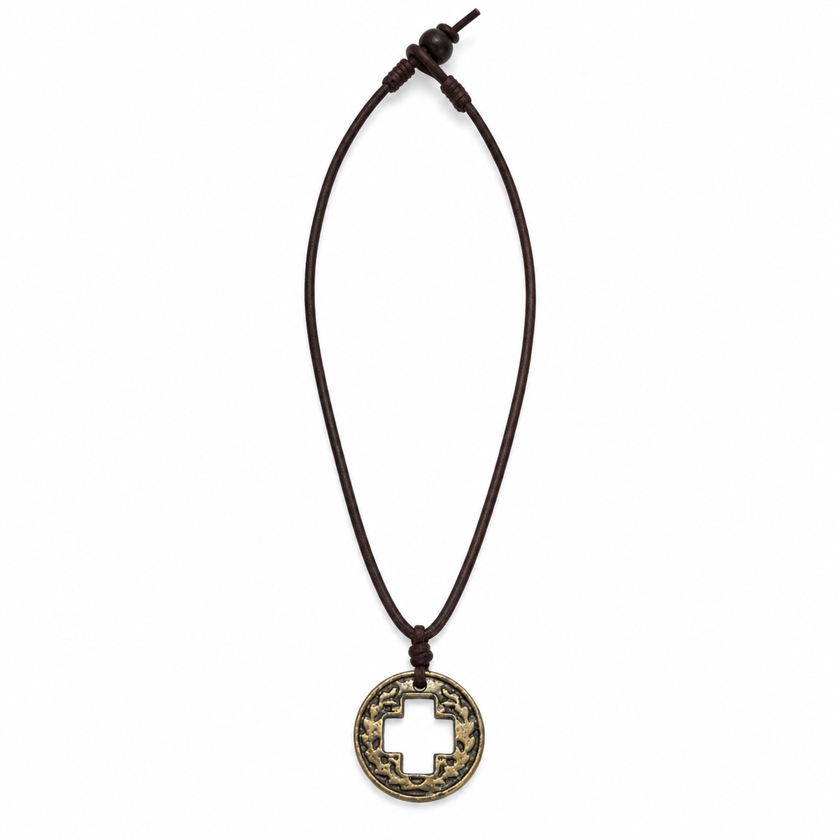 Circular Cross Pendant Leather Necklace for Men