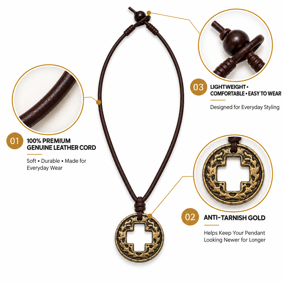 Circular Cross Pendant Leather Necklace for Men