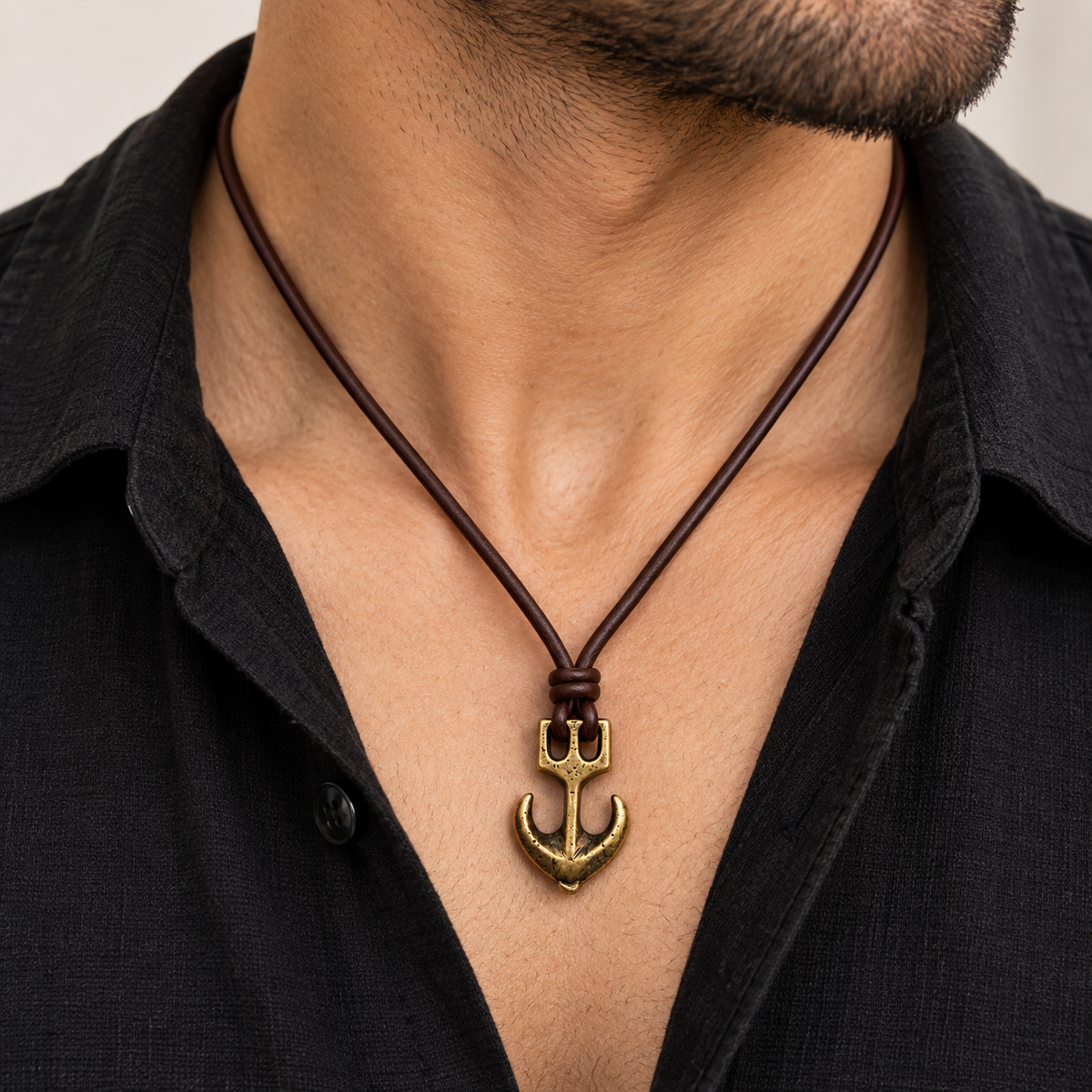 Classic Anchor Pendant Leather Necklace for Men