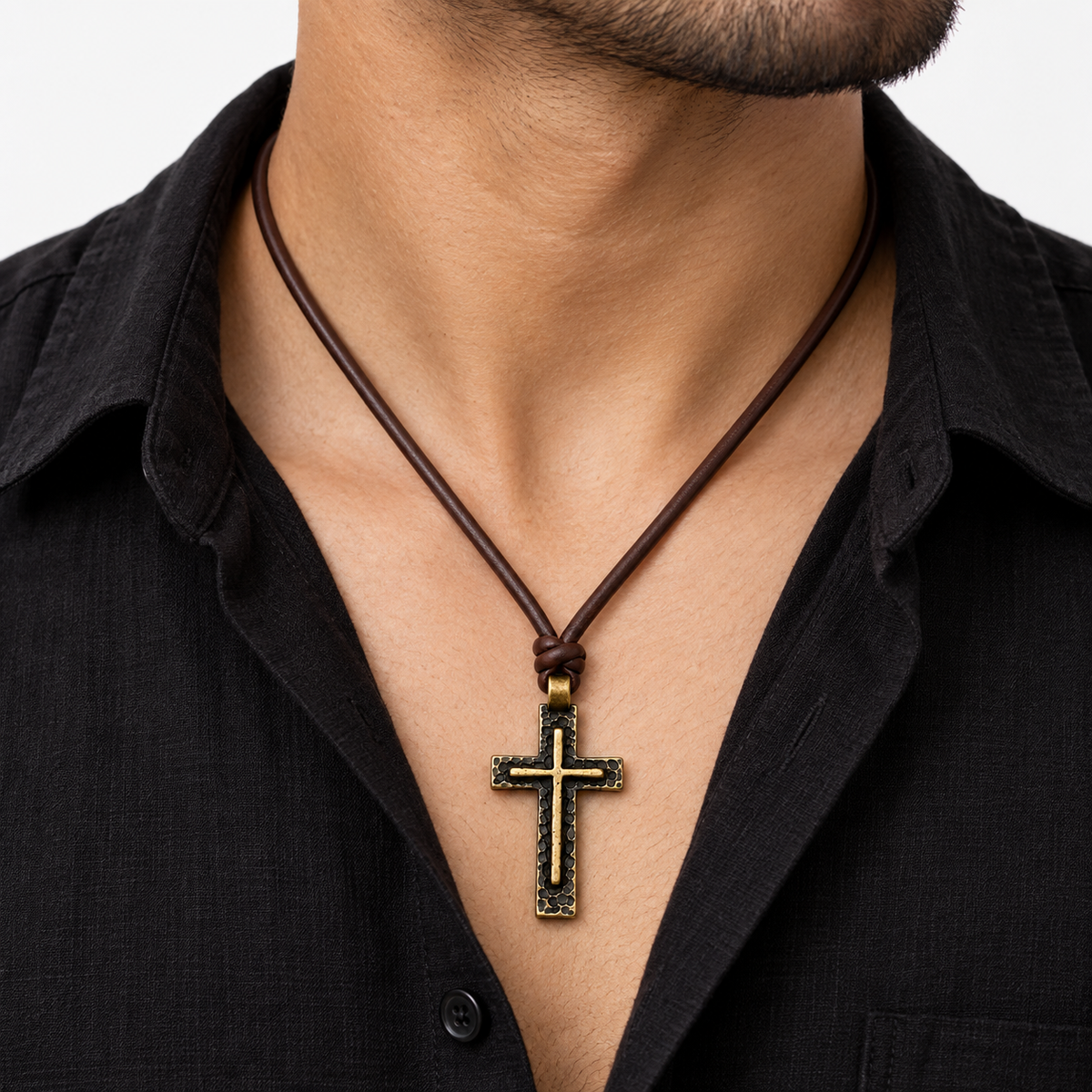 Classic Cross Pendant Leather Necklace for Men