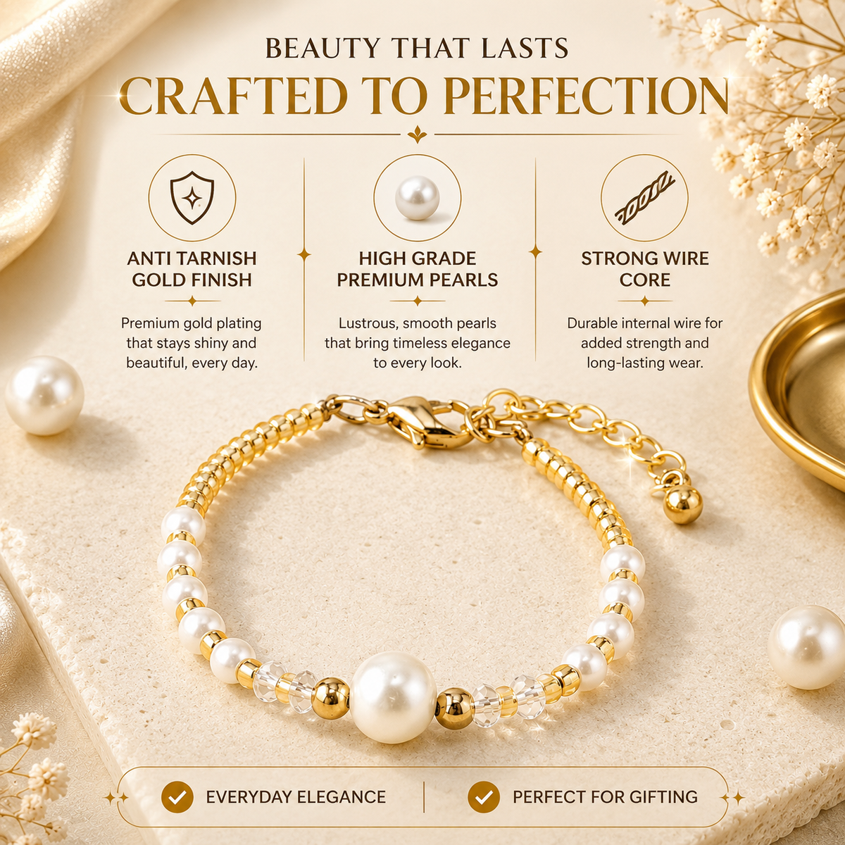 Classic Round Pearl Bracelet with Seed Beads