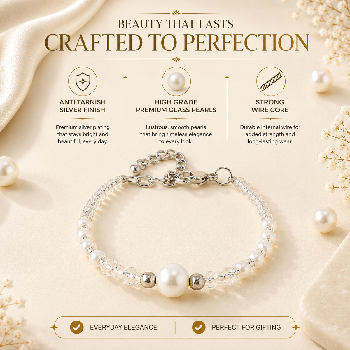 Classic Round Pearl Bracelet with Seed Beads