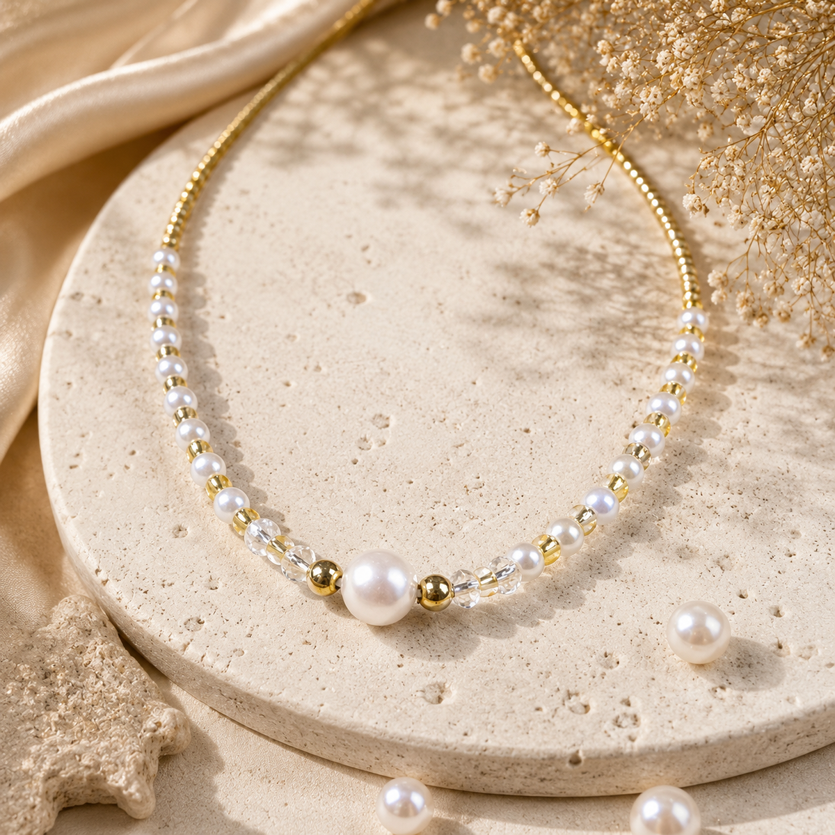 Classic Round Pearl Necklace with Seed Beads