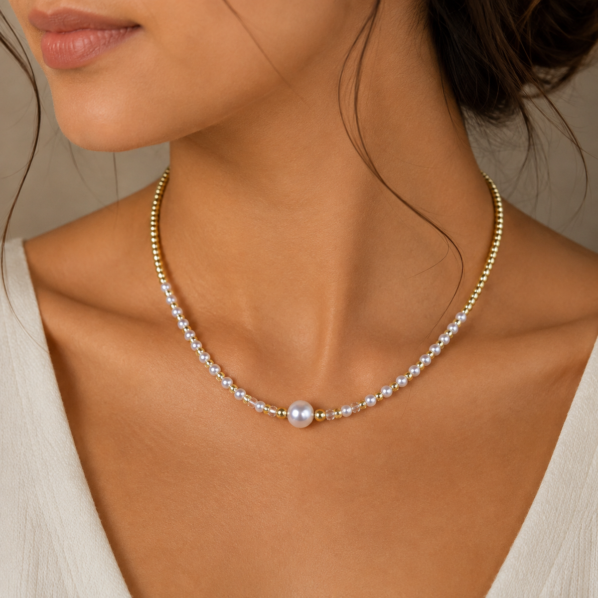 Classic Round Pearl Necklace with Seed Beads