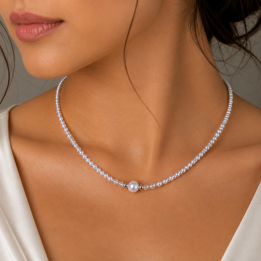 Classic Round Pearl Necklace with Seed Beads